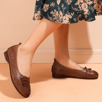 Women's Casual Solid Color Pleated Soft Flat Loafers Shoes