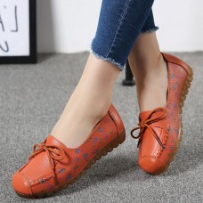 Women Bowknot Flowers Printing Comfy Non Slip Soft Sole Casual Leather Loafers