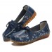 Women Bowknot Flowers Printing Comfy Non Slip Soft Sole Casual Leather Loafers
