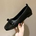 Women Bow Decor Comfy Square Toe Soft Sole Casual Slip On Loafers