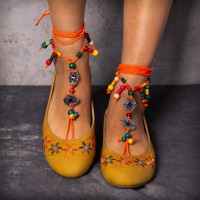 Exotic Style Embroidered Beaded Chain Yellow Casual Bohemia Flats