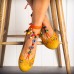 Exotic Style Embroidered Beaded Chain Yellow Casual Bohemia Flats