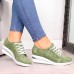 Large Size Women Casual Solid Color Round Toe Lace Up Wedges Loafers