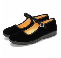 Womens Chinese Style Solid Color Cotton Sole Buckle Casual Flats