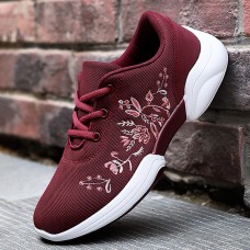 Women Casual Embroidery Flowers Knitted Lightweight Breathable Sneakers